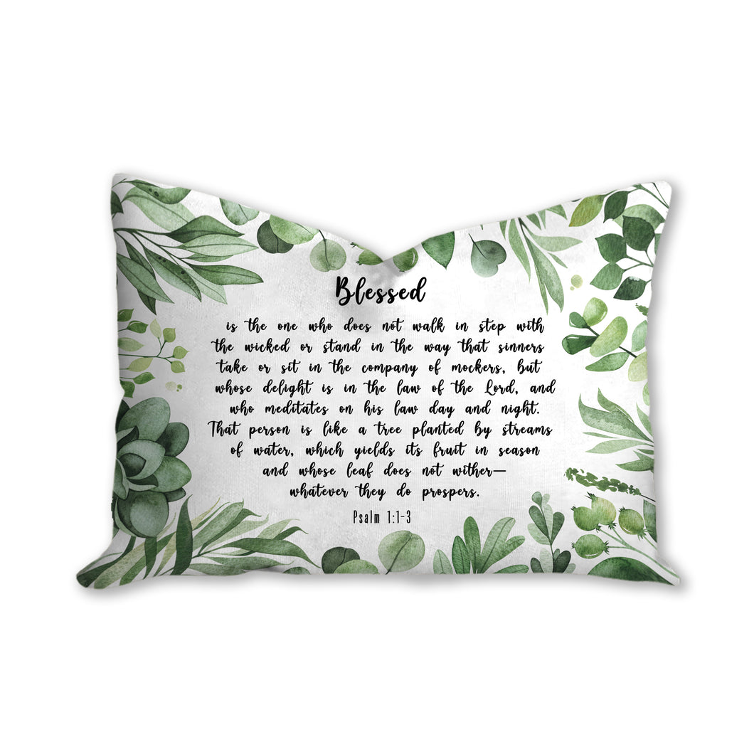 Graceful Greenery Psalm 1:1-3 throw pillow.