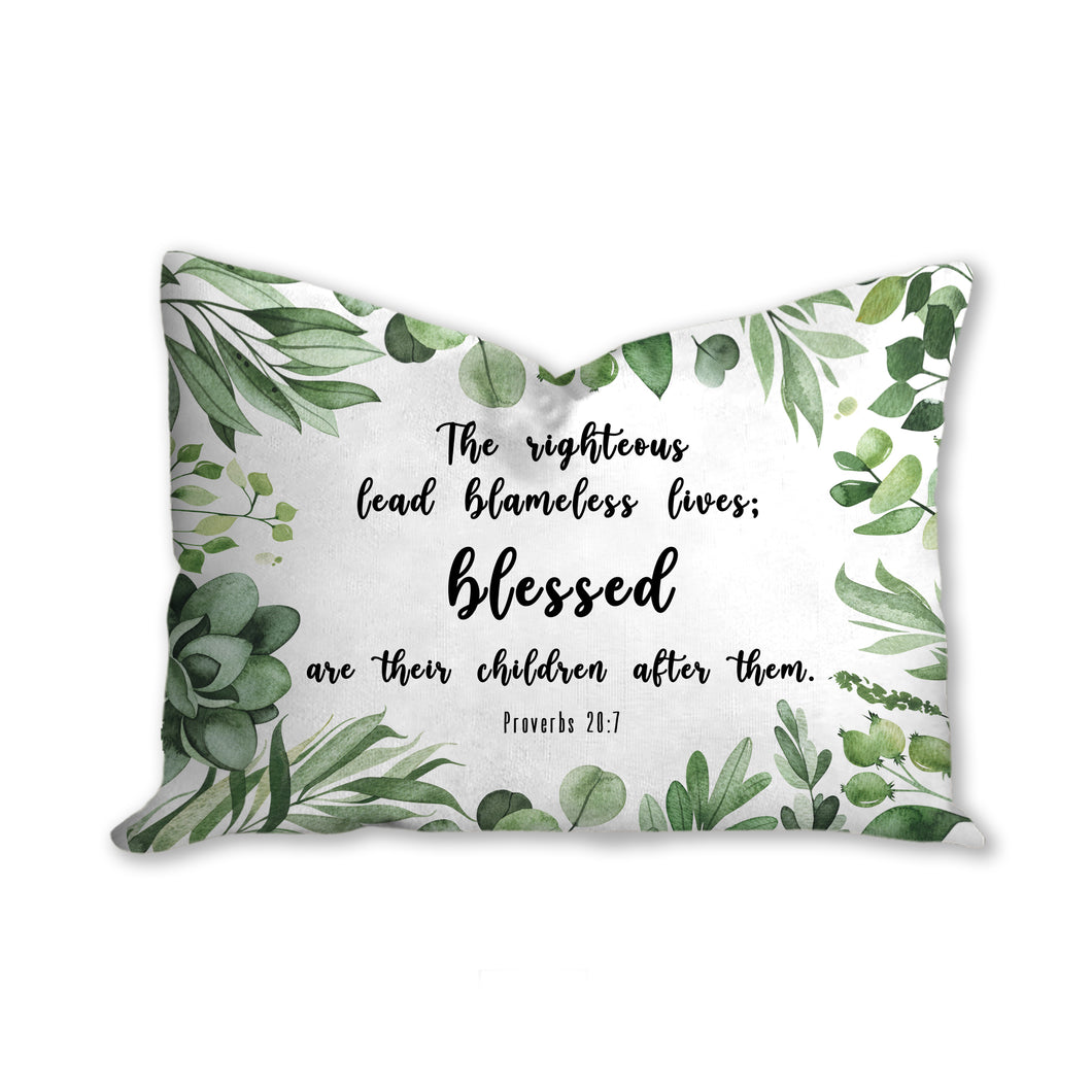 Graceful Greenery Proverbs 20:7 throw pillow.